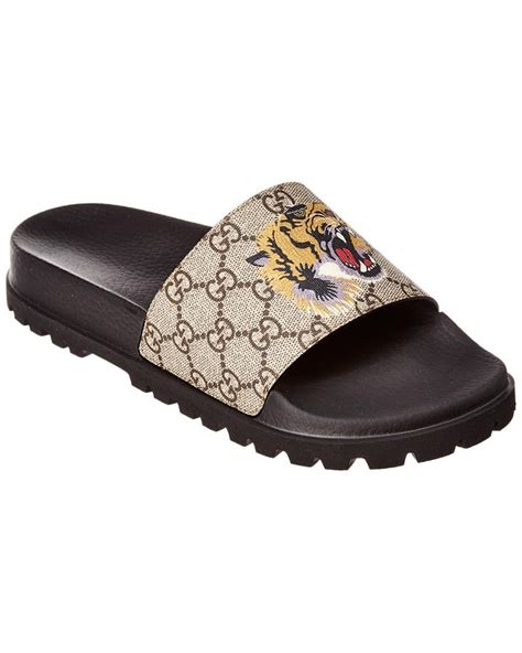 gucci tiger slide sandals brown.